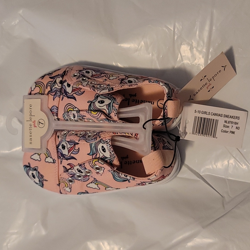 NANETTE LEPORE GIRLS PINK CANVAS UNICORN SNEAKERS: NWT: SZ 7